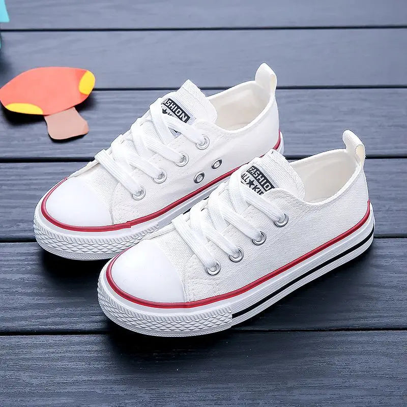 Classic White Canvas Sneakers – Unisex Lace-Up Shoes for Kids