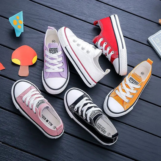 Classic White Canvas Sneakers – Unisex Lace-Up Shoes for Kids