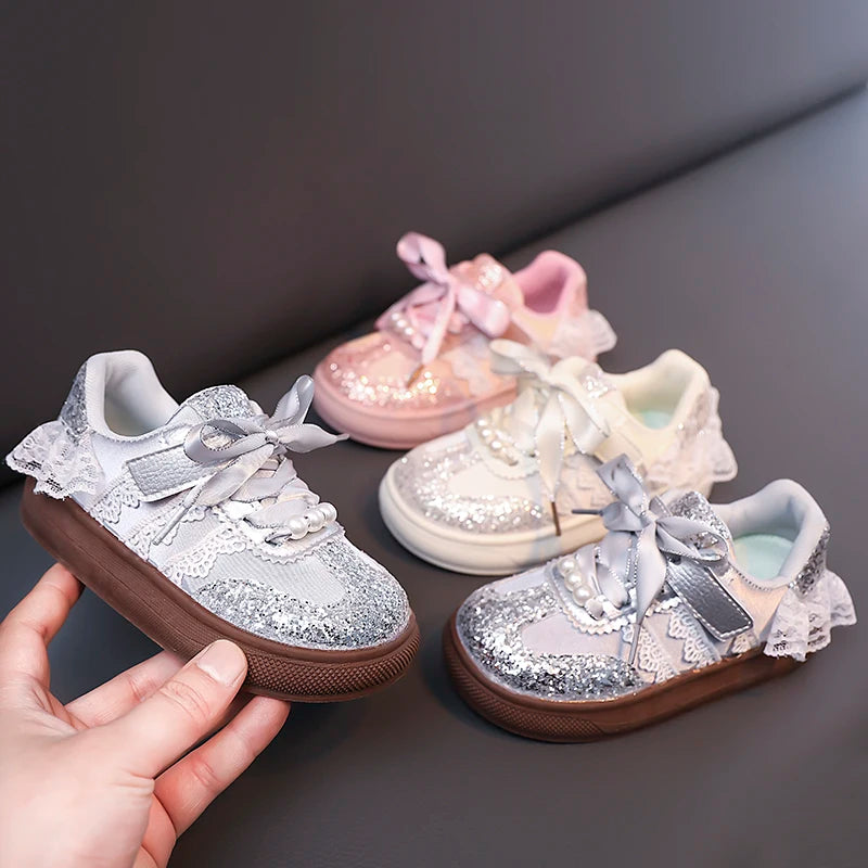 Toddler Baby Girls Bow Sequin Sneakers Glitter