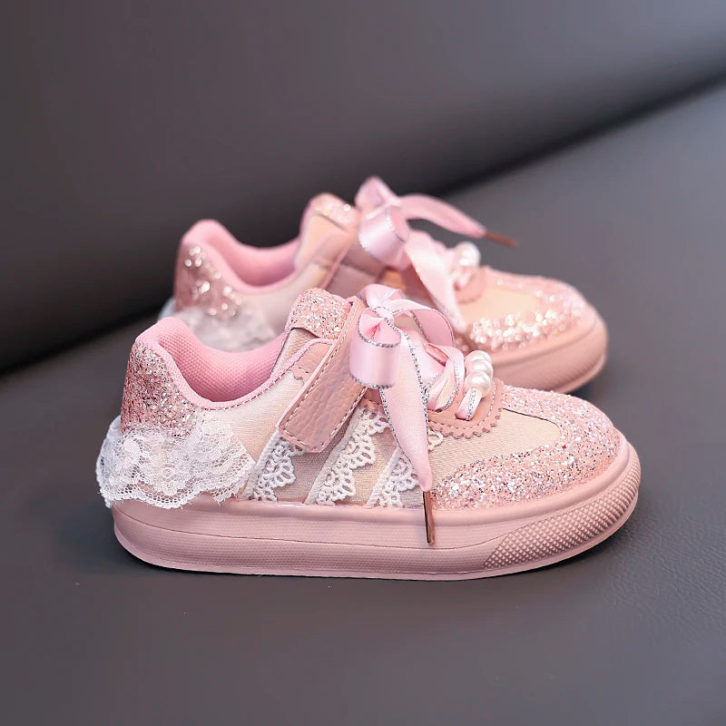 Toddler Baby Girls Bow Sequin Sneakers Glitter