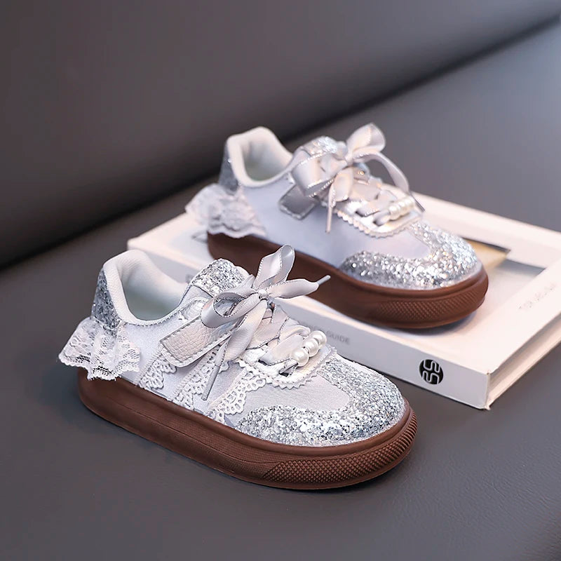 Toddler Baby Girls Bow Sequin Sneakers Glitter