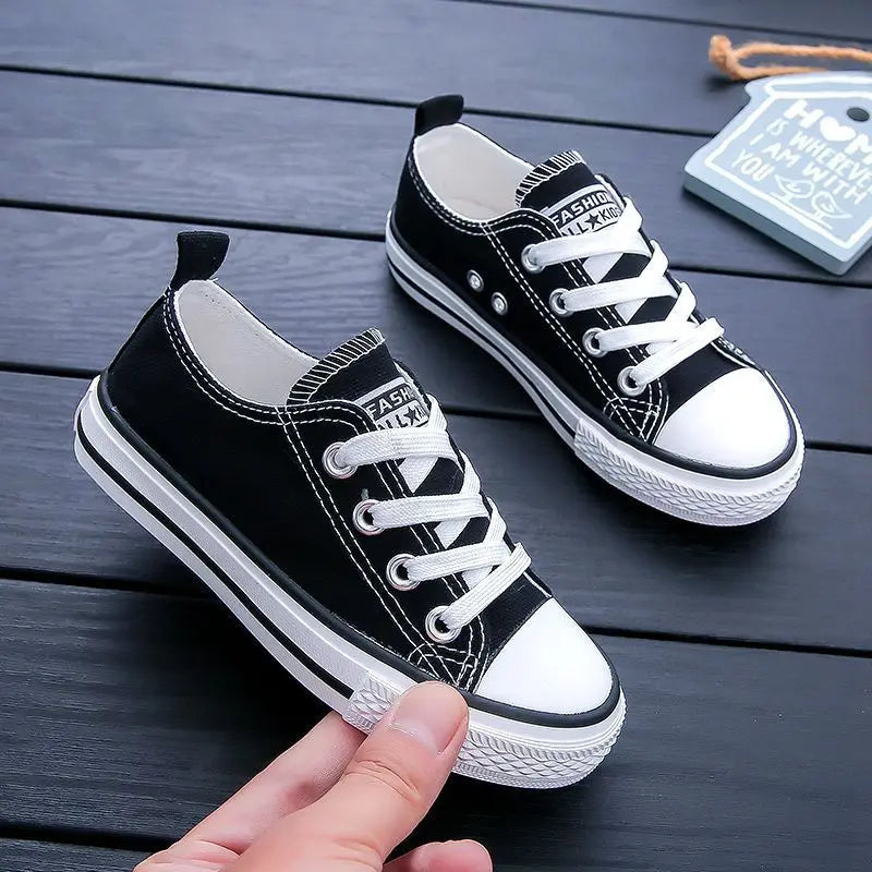 Classic White Canvas Sneakers – Unisex Lace-Up Shoes for Kids