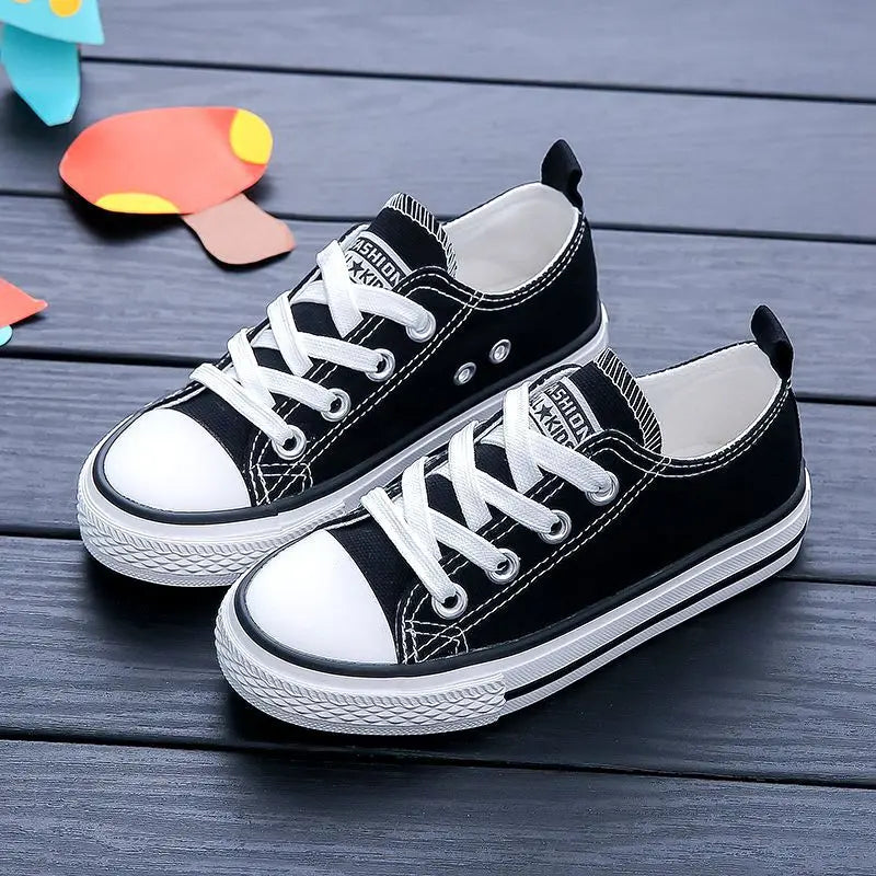 Classic White Canvas Sneakers – Unisex Lace-Up Shoes for Kids