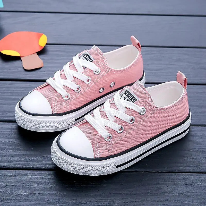 Classic White Canvas Sneakers – Unisex Lace-Up Shoes for Kids