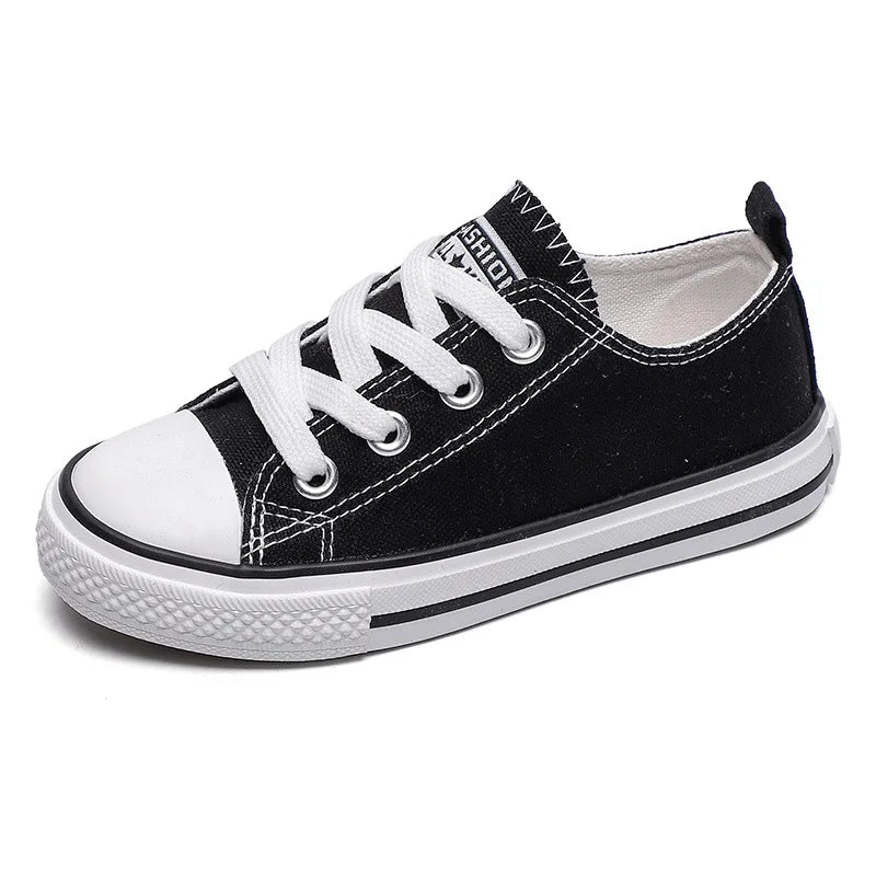 Classic White Canvas Sneakers – Unisex Lace-Up Shoes for Kids